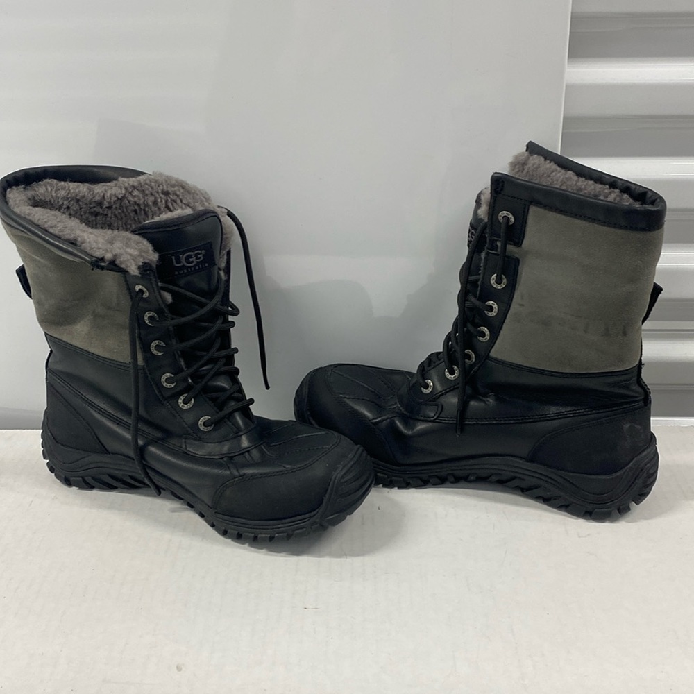 UGG Men Black/Gray Fur Vibram Leather Waterproof Snow Gore-Tex Boots Size 10 EUC - Picture 8 of 14